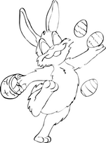 coloriage lapin de paques qui jongle avec les oeufs en chocolat